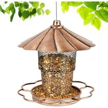 IWNTWY Bird Feeder for Outside, Squirrel Proof Metal Wild Bird Feeder for Hanging Outside Garden Yard Decoration, Flower Petals Shaped with Roof
