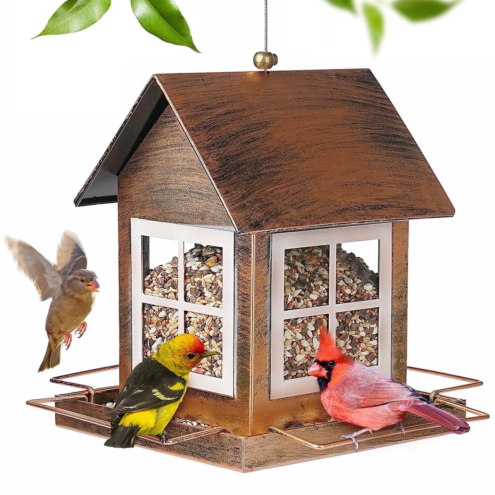 IWNTWY Metal Wild Bird Feeder for Outdoors Hanging, Heavy Duty Bird Feeder Large Capacity 3 lbs