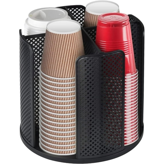 IWNTWY Rotating Cup Dispenser, Paper Cup and Lid Holder Organizer 4 Compartment, Disposable Coffee Cup Dispenser