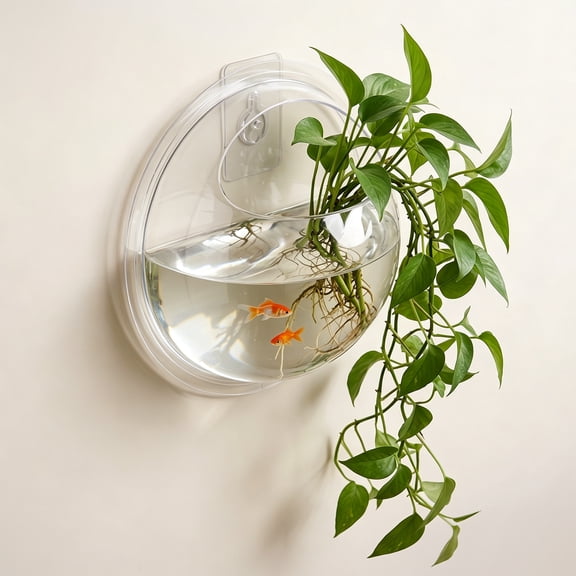 IWNTWY 9 in Hanging Fish Bowl Acrylic Wall Mounted Fish Tank 1 Gallon Hydroponic Air Plant Flower Pot