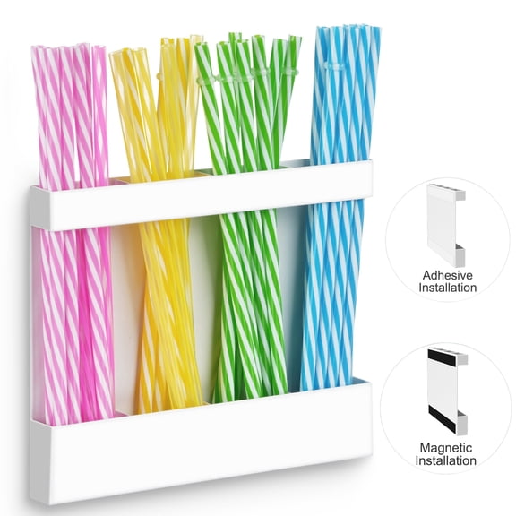 IWNTWY Straw Holder, Stainless Steel Wall Mounted Refrigerator Magnetic Straw Dispenser with Double Sided Adhesive Tape, White