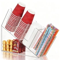 IWNTWY Coffee Cup and Lid Holder, Acrylic Disposable Cup Dispenser with Straw Organizer for Coffee Station, Bar, Home