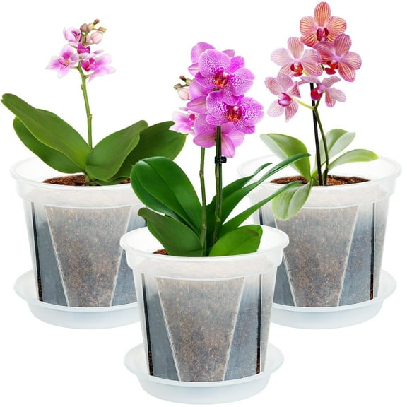 IWNTWY Orchid Pot with Holes 3 Pack 7in Clear Plastic Plant Pots for Repotting, Breathable Slotted Orchids Planter Indoor Outdoor