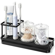 IWNTWY Toothbrush Holder for Bathroom Countertop with Drainage - 4 Slots Metal Tooth Brush Storage Organizer for Electric Tooth Brushing, Toothpaste and Mouthwash Holders - Black