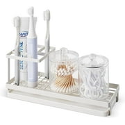 IWNTWY Toothbrush Holders for Bathrooms, 4 Slots Rustproof Metal Tooth Brushing Organizer with Drainage, Electric Tooth Brush Toothpaste Holder for Bathroom Countertop, White