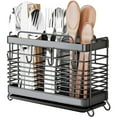 thumbnail image 1 of IWNTWY Utensil Holder for Kitchen Counter, Stainless Steel Silverware Holder with 3 Compartments, Utensil Drying Rack with Hooks, 1 of 9