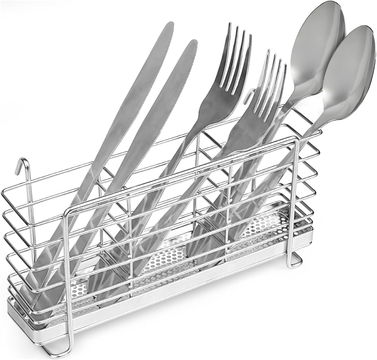 Stainless Steel Utensil Holder For Kitchen Counter - 3 Compartment Drying Rack Organizer For Spoons, Spatulas & More