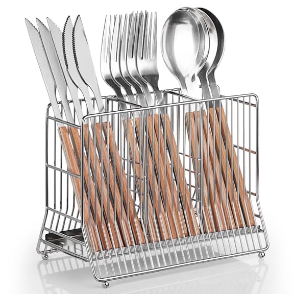 IWNTWY Utensil Holder with 3 Compartments, Stainless Steel Cooking Utensil Organizer for Kitchen Countertop