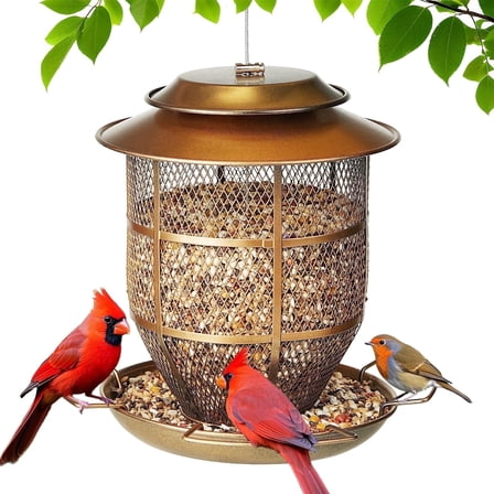 IWNTWY Metal Wild Bird Feeder for Outdoor Hanging 3 lbs Capacity Large Seed Birdfeeder with 4 Perches