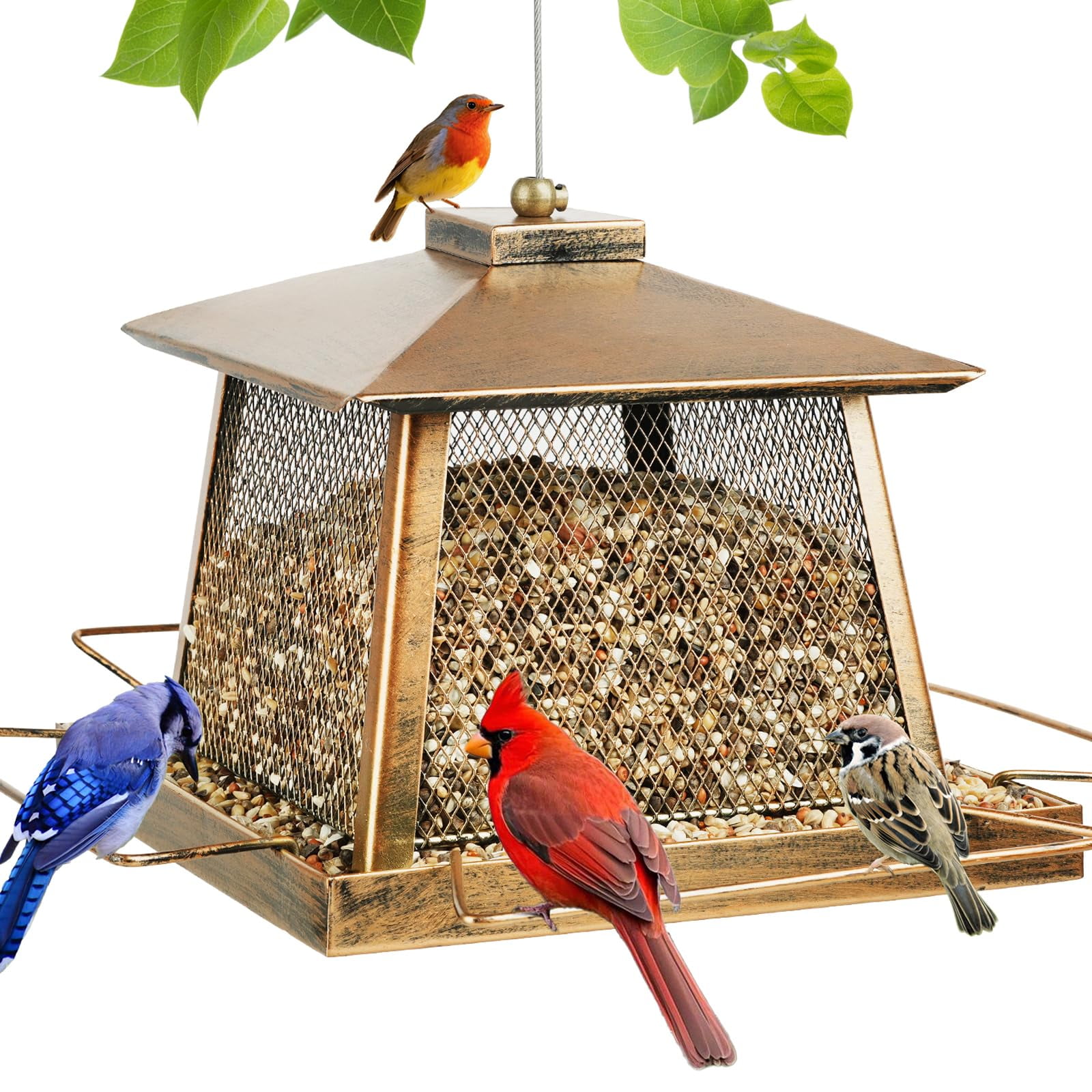 IWNTWY Wild Bird Feeder for Outdoors Hanging, 4 lb Large Capacity Gazebo Style Metal Bird Seed Feeder with 4 Perches