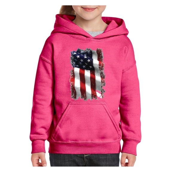 IWPF - Big Girls Hoodies and Sweatshirts - American Flag 4th of July