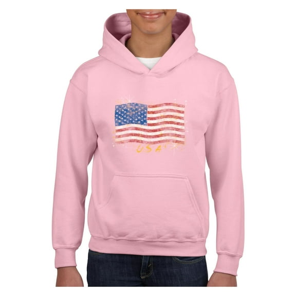 IWPF - Big Girls Hoodies and Sweatshirts - American Flag USA in Gold