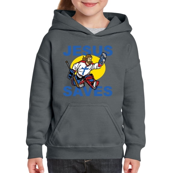 IWPF - Big Girls Hoodies and Sweatshirts - Jesus Saves Hockey Goalie