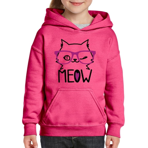 IWPF - Big Girls Hoodies and Sweatshirts - Meow Cute Cat Kitty