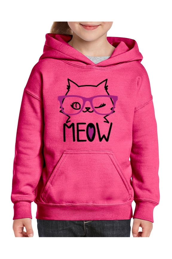 IWPF - Big Girls Hoodies and Sweatshirts - Meow Cute Cat Kitty