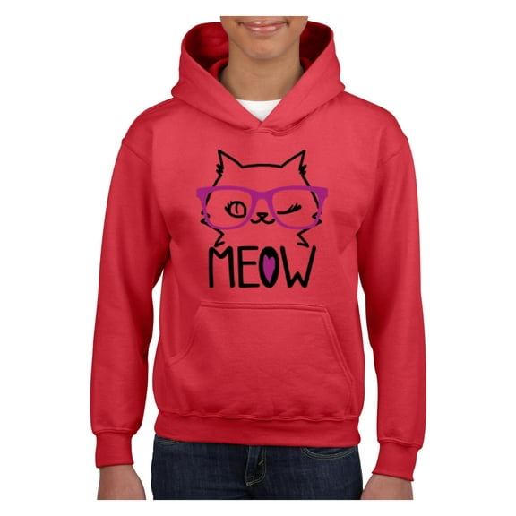 IWPF - Big Girls Hoodies and Sweatshirts - Meow Cute Cat Kitty