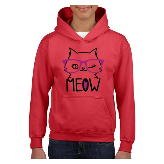 IWPF - Big Girls Hoodies and Sweatshirts - Meow Cute Cat Kitty