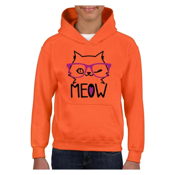 IWPF - Big Girls Hoodies and Sweatshirts - Meow Cute Cat Kitty