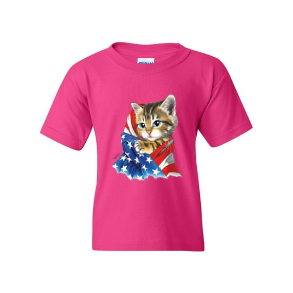 IWPF - Big Girls T-Shirts and Tank Tops - American Flag 4th of July Kitty