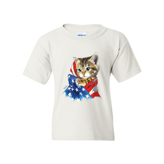 IWPF - Big Girls T-Shirts and Tank Tops - American Flag 4th of July Kitty