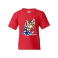 thumbnail image 1 of IWPF - Big Girls T-Shirts and Tank Tops - American Flag 4th of July Kitty, 1 of 5