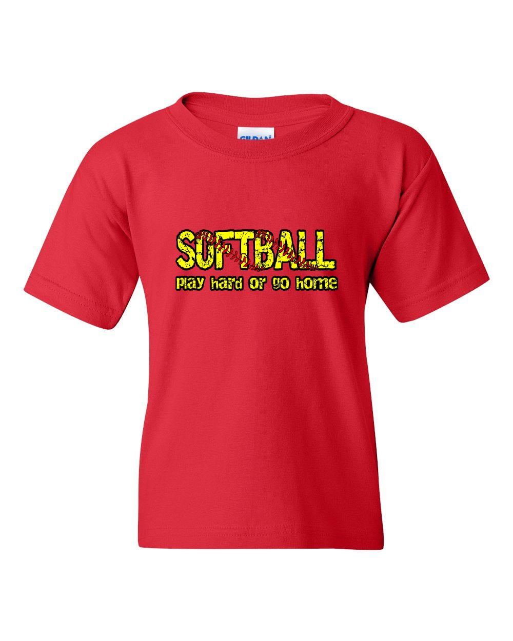 Softball Play Hard or Go Home Unisex Youth Kids T-Shirt Tee
