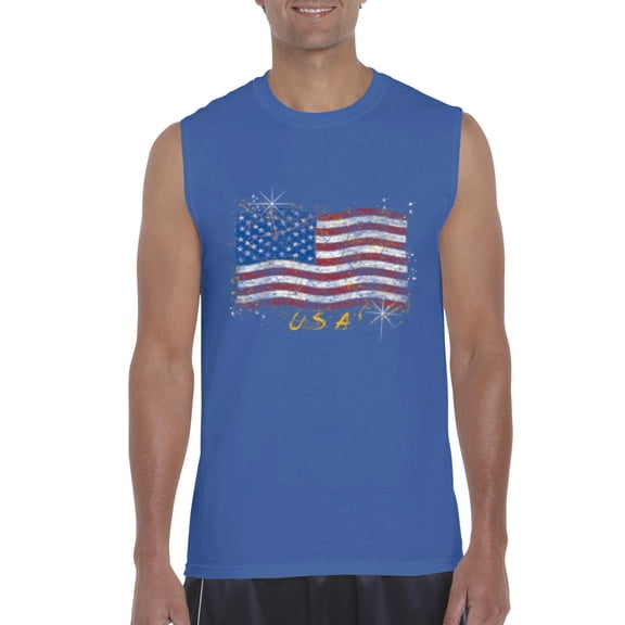 IWPF - Men's Graphic T-Shirt Sleeveless - American Flag USA in Gold