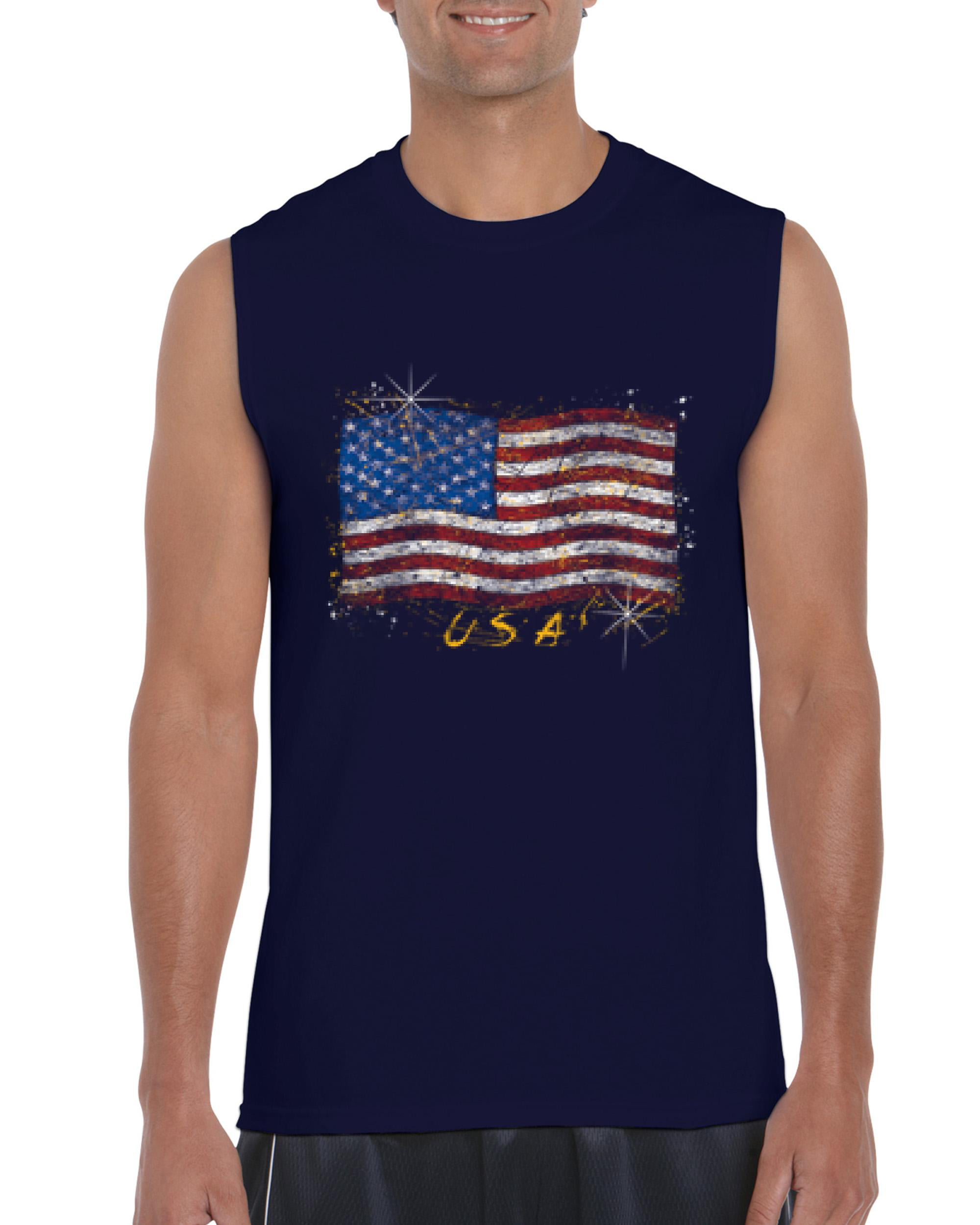 IWPF - Men's Graphic T-Shirt Sleeveless - American Flag USA in Gold ...