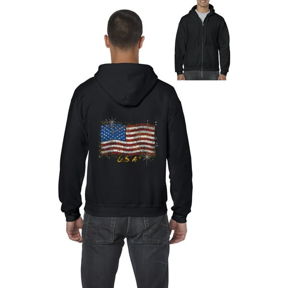 IWPF - Men's Sweatshirt Full-Zip Pullover - American Flag USA in Gold