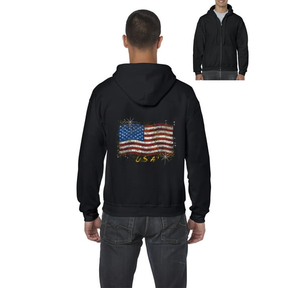 IWPF - Men's Sweatshirt Full-Zip Pullover - American Flag USA in Gold