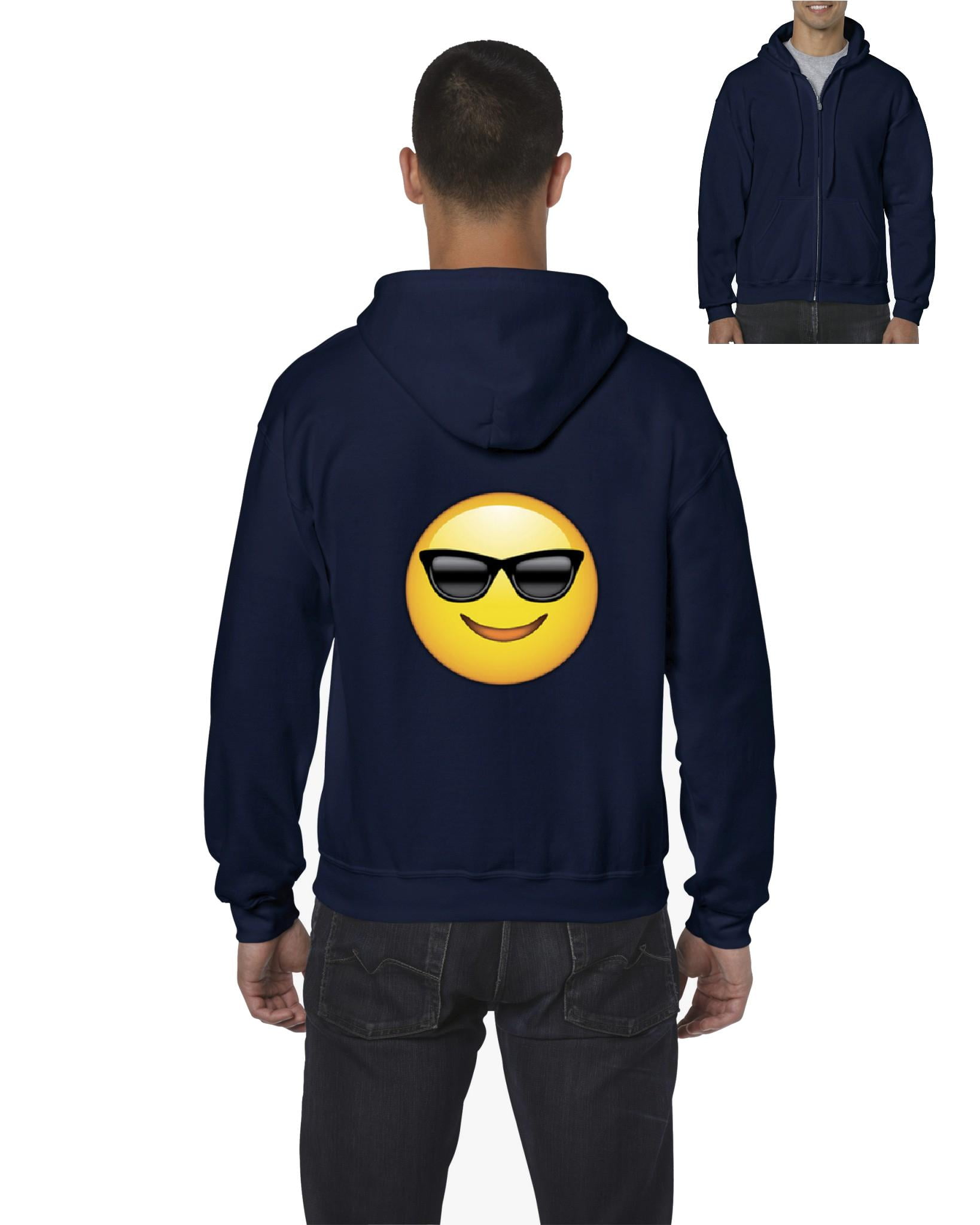 IWPF Men's Sweatshirt Full-Zip Pullover Emoji with Sunglasses