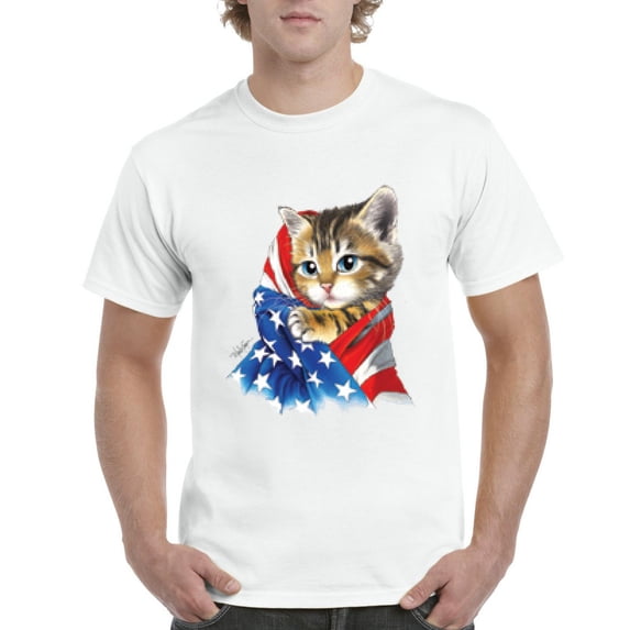 IWPF - Men's T-Shirt Short Sleeve - American Flag 4th of July Kitty