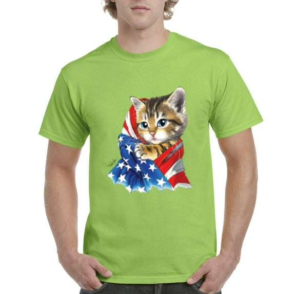 IWPF - Men's T-Shirt Short Sleeve - American Flag 4th of July Kitty