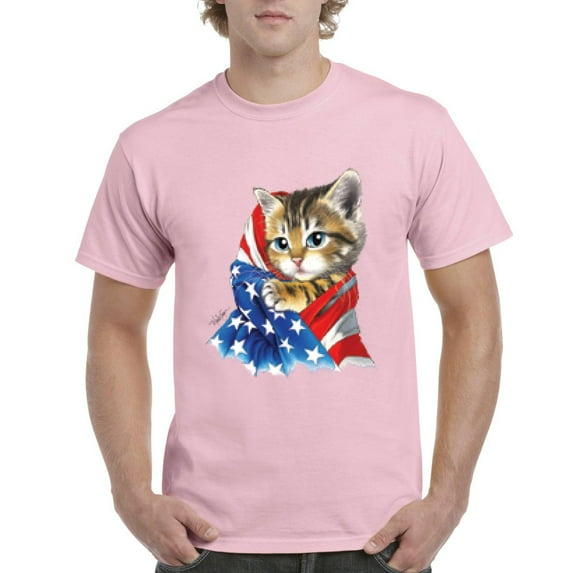 IWPF - Men's T-Shirt Short Sleeve - American Flag 4th of July Kitty