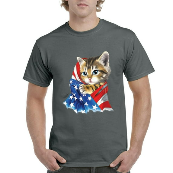 IWPF - Men's T-Shirt Short Sleeve - American Flag 4th of July Kitty