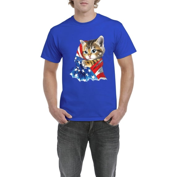 IWPF - Men's T-Shirt Short Sleeve - American Flag 4th of July Kitty