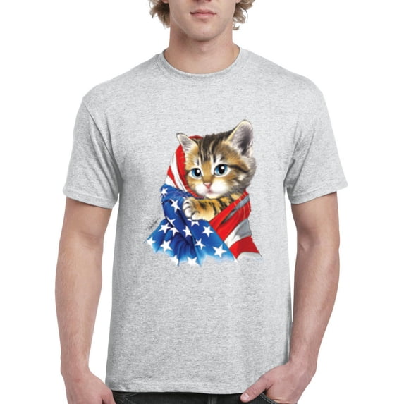 IWPF - Men's T-Shirt Short Sleeve - American Flag 4th of July Kitty