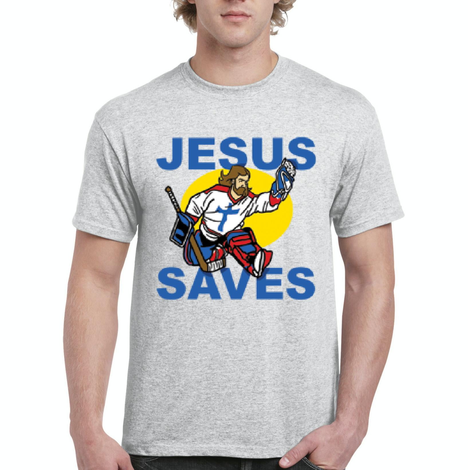 IWPF Men s T Shirt Short Sleeve Jesus Saves Hockey Goalie