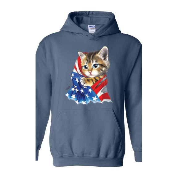 IWPF - Mens Plus Sweatshirts and Hoodies, up to Size 5XL - American Flag 4th of July Kitty