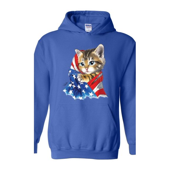IWPF - Mens Plus Sweatshirts and Hoodies, up to Size 5XL - American Flag 4th of July Kitty