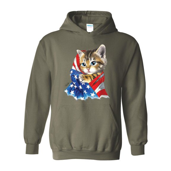 IWPF - Mens Sweatshirts and Hoodies, up to Size 5XL - American Flag 4th of July Kitty