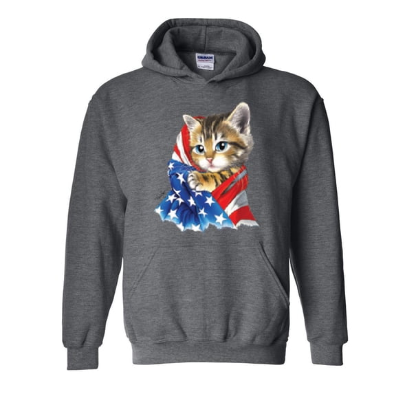 IWPF - Mens Sweatshirts and Hoodies, up to Size 5XL - American Flag 4th of July Kitty