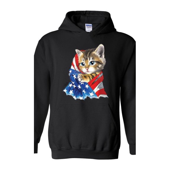 IWPF - Women Sweatshirts and Hoodies, up to Size 5XL - American Flag 4th of July Kitty