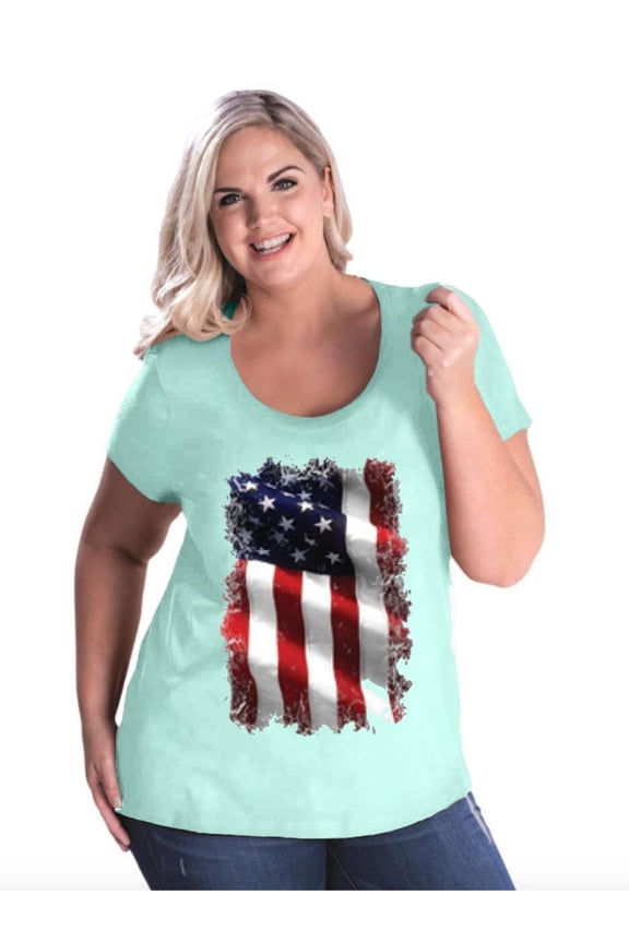 - Women's Plus Size Curvy T-Shirt - American Flag 4th of July