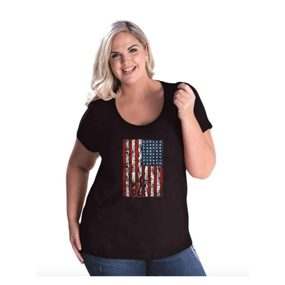IWPF - Women's Plus Size Curvy T-Shirt - American Flag 4th of July