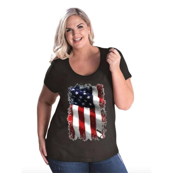 IWPF - Women's Plus Size Curvy T-Shirt - American Flag 4th of July