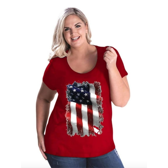 IWPF - Women's Plus Size Curvy T-Shirt - American Flag 4th of July
