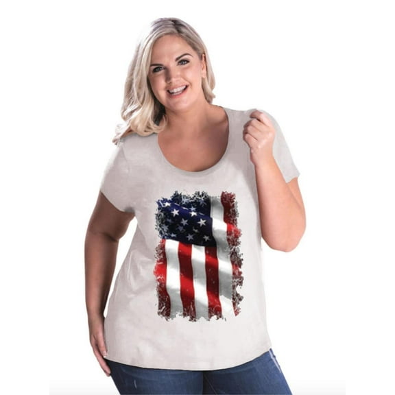 IWPF - Women's Plus Size Curvy T-Shirt - American Flag 4th of July