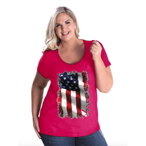 IWPF - Women's Plus Size Curvy T-Shirt - American Flag 4th of July