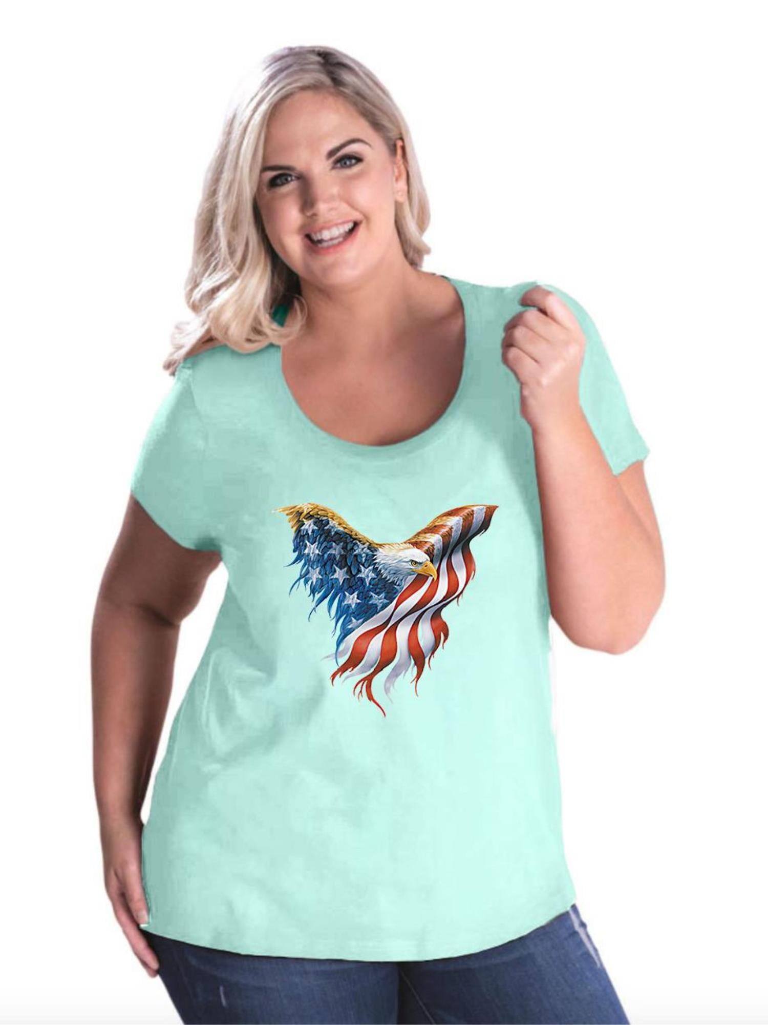Iwpf Womens Plus Size Curvy T Shirt American Flag Eagle Usa 2041